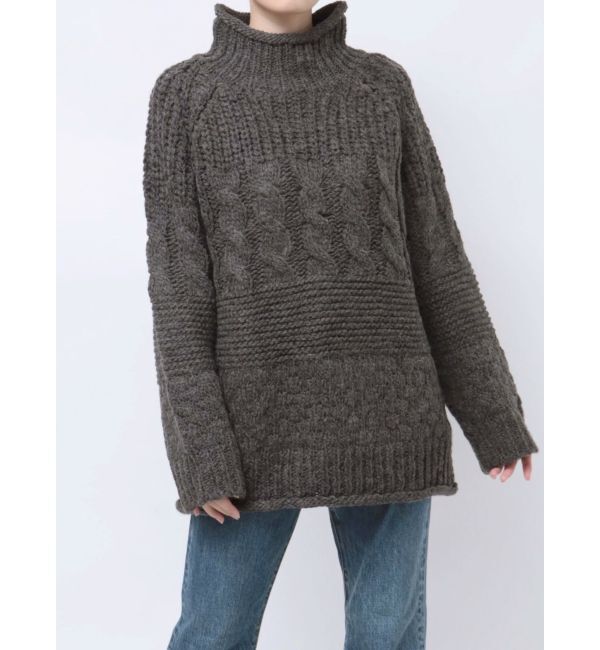 Ungrid「ローゲージハイネックケーブルニット」|ニット・セーター|チャコールグレー