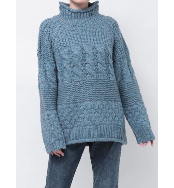 Ungrid「ローゲージハイネックケーブルニット」|ニット・セーター|ブルー