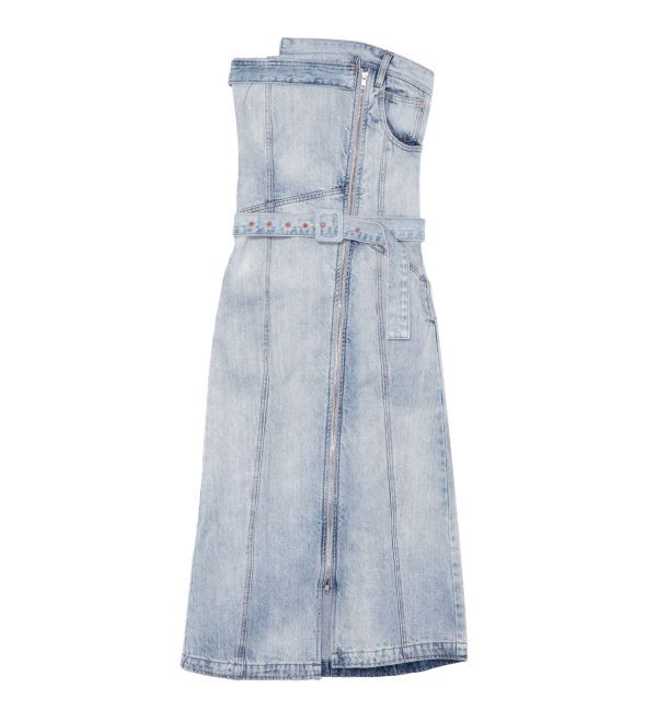 LAGUNAMOON「デニムアシンメトリーZIPベアワンピース」|ワンピース|