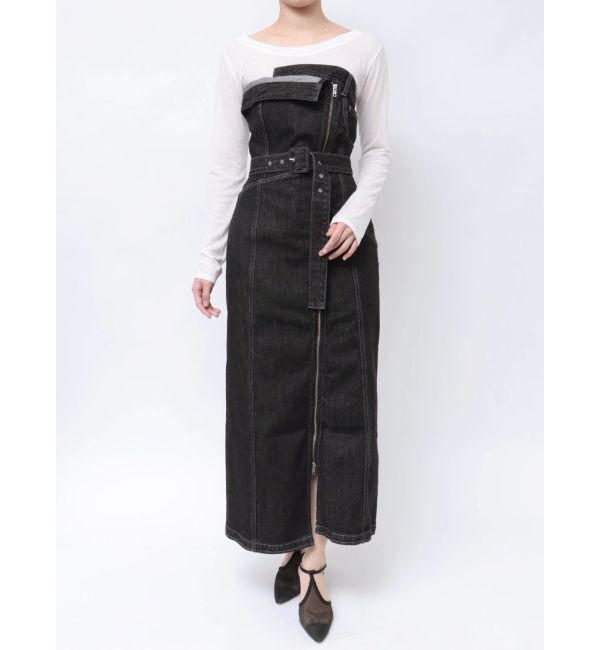 LAGUNAMOON「デニムアシンメトリーZIPベアワンピース」|ワンピース|