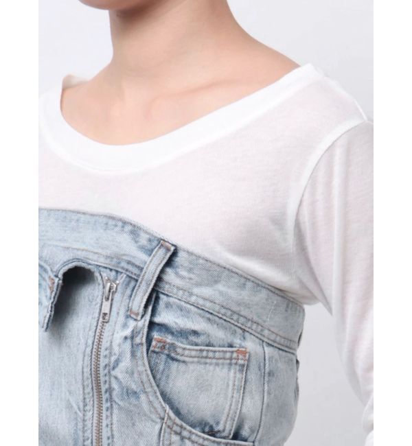 LAGUNAMOON「デニムアシンメトリーZIPベアワンピース」|ワンピース|