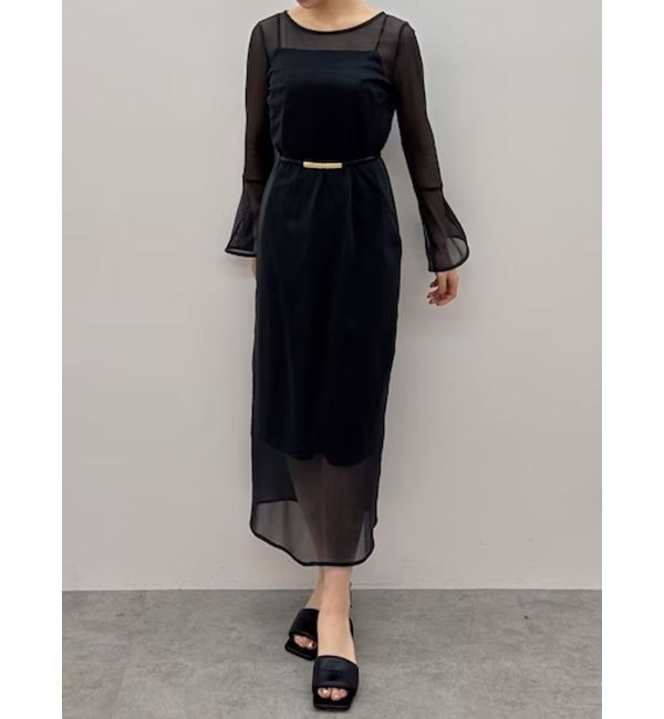 LAGUNAMOON「ソフトメッシュフレアスリーブワンピース」|ワンピース|チャコールグレー