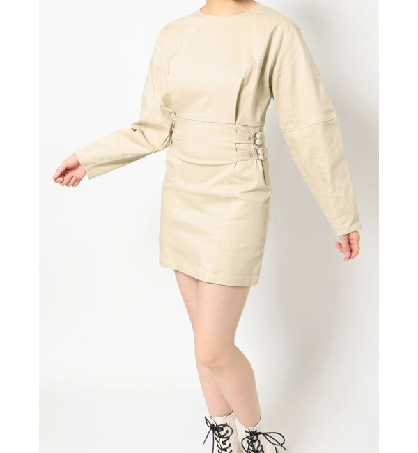 EVRIS「ボリュームスリーブタイトミニワンピース」|ワンピース|ベージュ