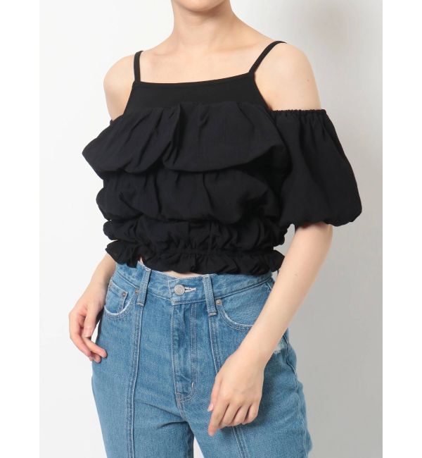 EVRIS「パフスリーブショートトップス」|シャツ・ブラウス|ブラック