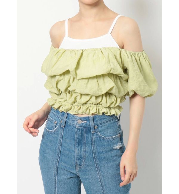 EVRIS「パフスリーブショートトップス」|シャツ・ブラウス|グリーン