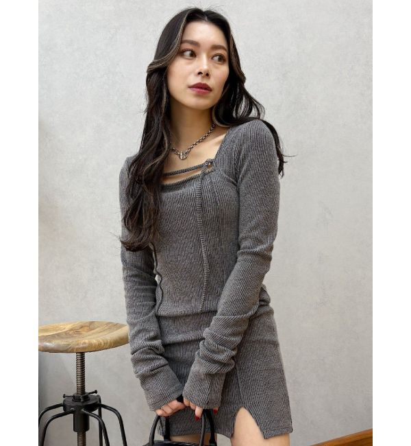 EVRIS「カットタイトミニワンピース」|ワンピース|グレー