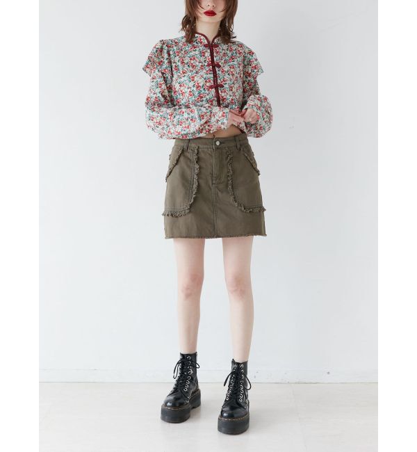 jouetie「ショルダーフリルショートチャイナシャツ」|シャツ・ブラウス|