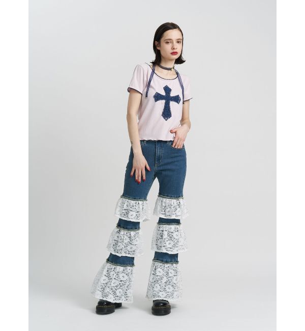 jouetie「クロスレースドッキングTシャツ」|Tシャツ・カットソー|