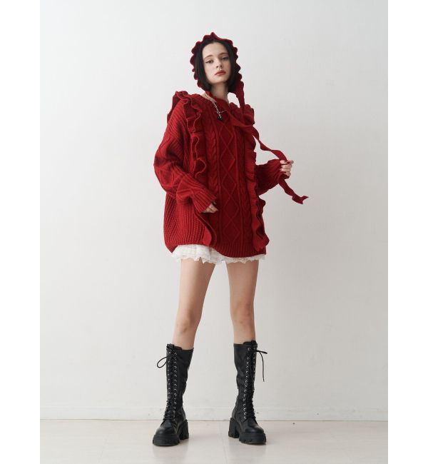 jouetie「フリルケーブルバラクラバ」|ニット帽|