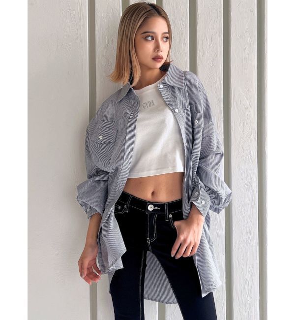 GYDA「ストライプオーバーシャツ」|シャツ・ブラウス|ネイビー