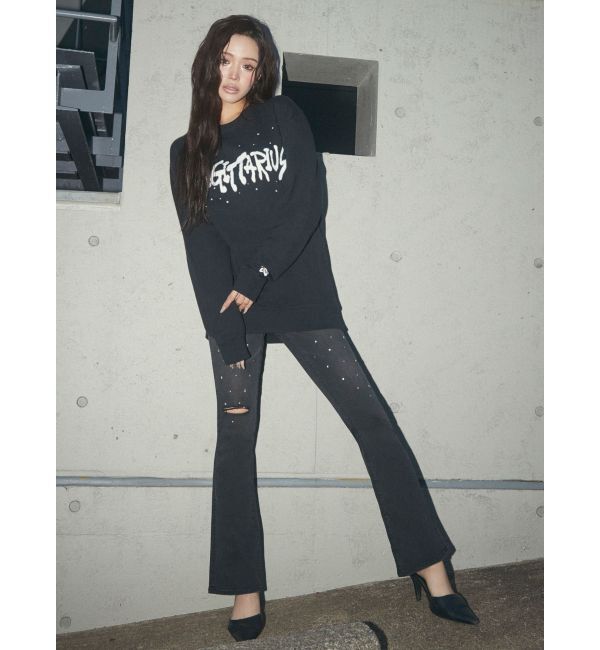 GYDA「【せいせいコラボ】ハイウエストストーンフレアパンツ」|デニム|