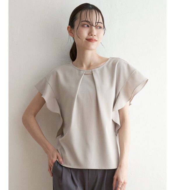 IKKA LOUNGE「麻調バー付きブラウス」|シャツ・ブラウス|ベージュ
