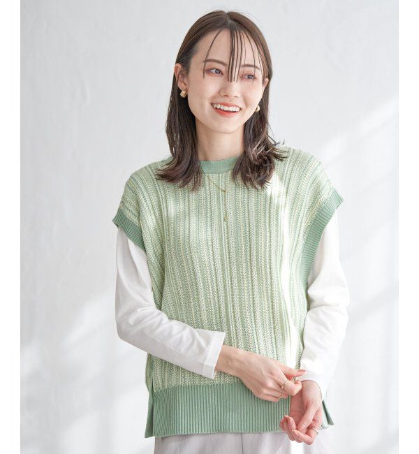 ikka「【雑誌InRed4月号掲載】【2点セット／親子おそろい】サイドボタンニットベストアンサンブル」|ニット・セーター|ミントグリーン