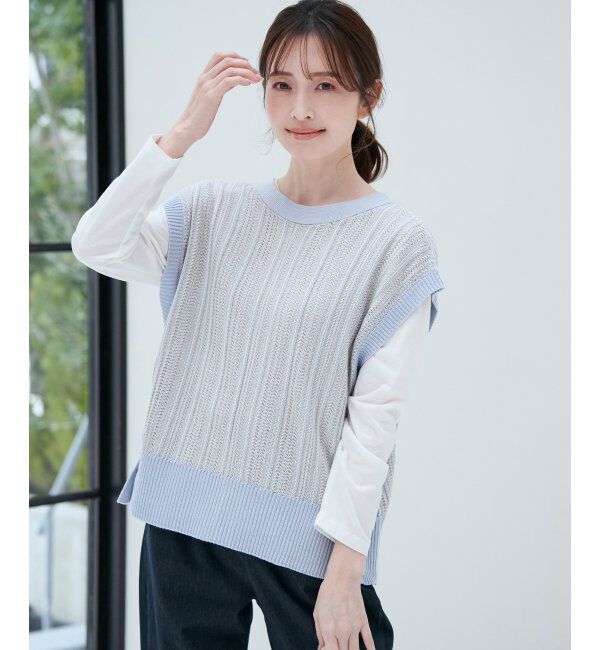 ikka「【雑誌InRed4月号掲載】【2点セット／親子おそろい】サイドボタンニットベストアンサンブル」|ニット・セーター|