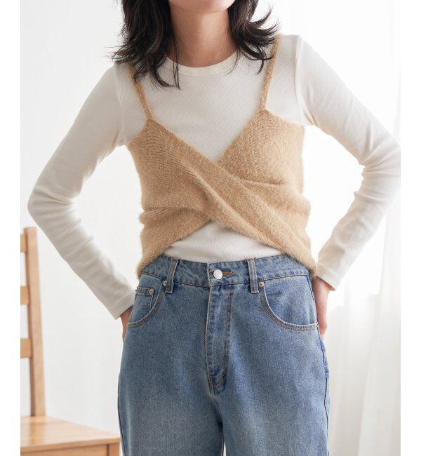 VENCE share style「ツイストニットビスチェ」|タンクトップ|ベージュ