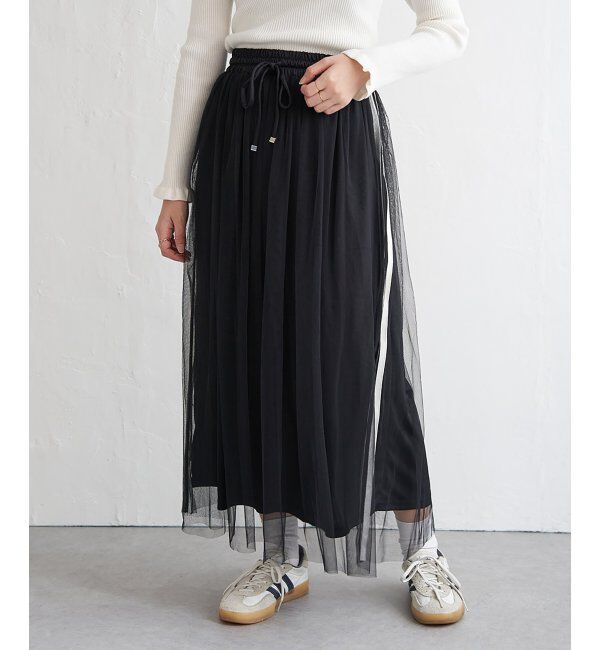 VENCE share style「サイドラインチュールスカート」|スカート|ブラック