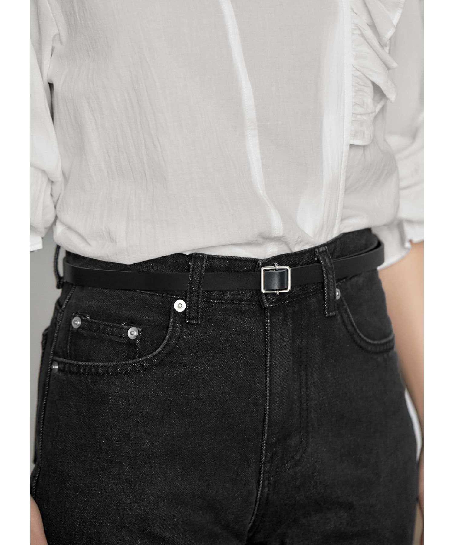 STYLE DELI「サイズ自在な穴なし15mmレザーベルト」|ベルト|ブラック&times;シルバー