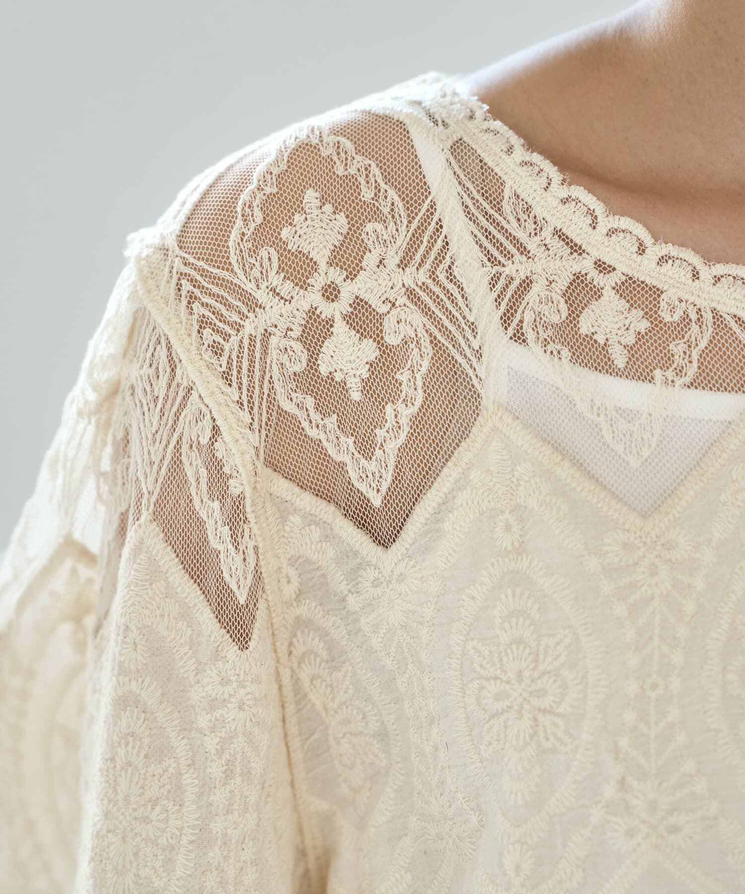 STYLE DELI「ミックスレースのプルオーバーブラウス」|シャツ・ブラウス|