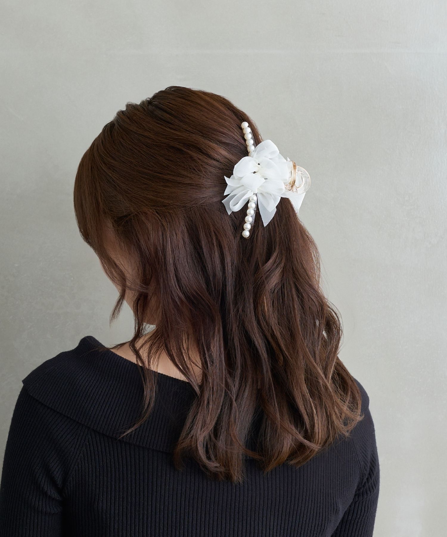 Phoebe「フリルリボンパールバンスクリップ　ホワイト」|その他|