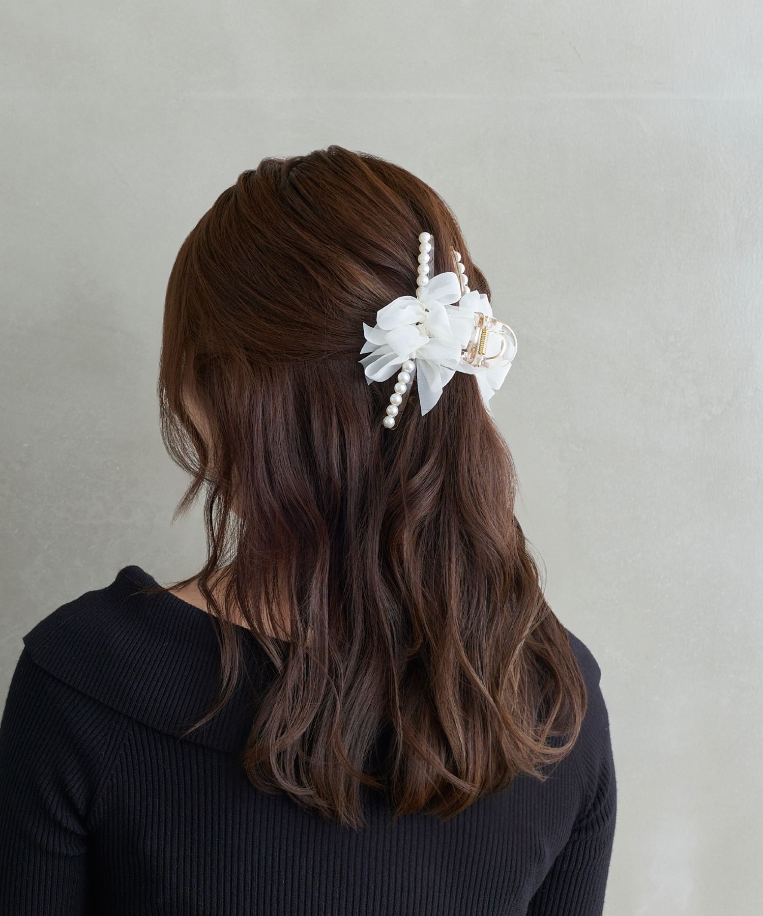 Phoebe「フリルリボンパールバンスクリップ　ホワイト」|その他|
