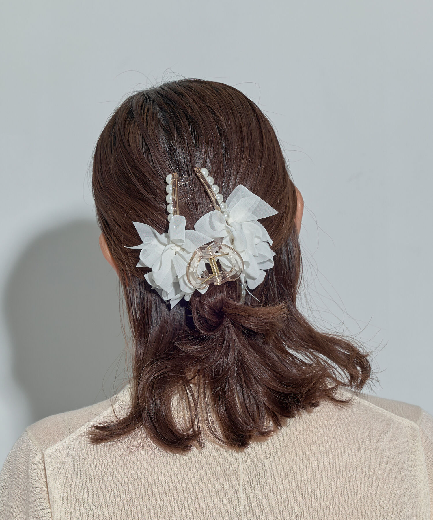 Phoebe「フリルリボンパールバンスクリップ　ホワイト」|その他|