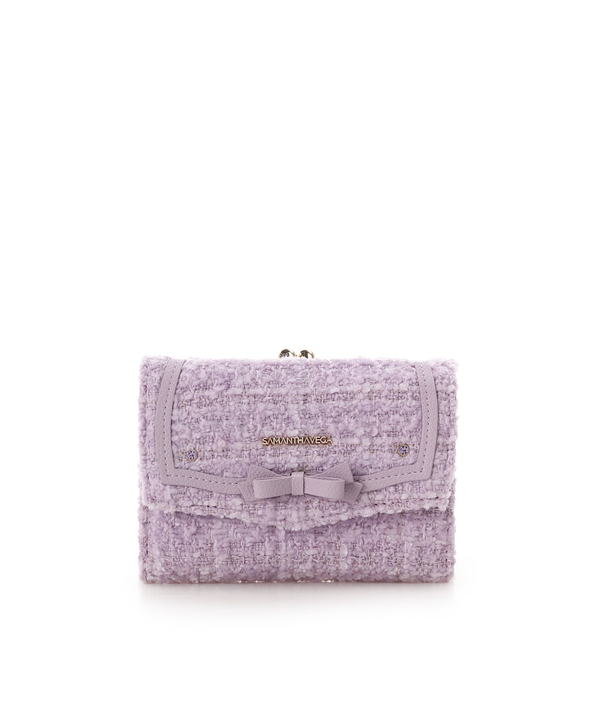 Samantha Vega「ソリッドリボンツイード折財布」|財布|ラベンダー