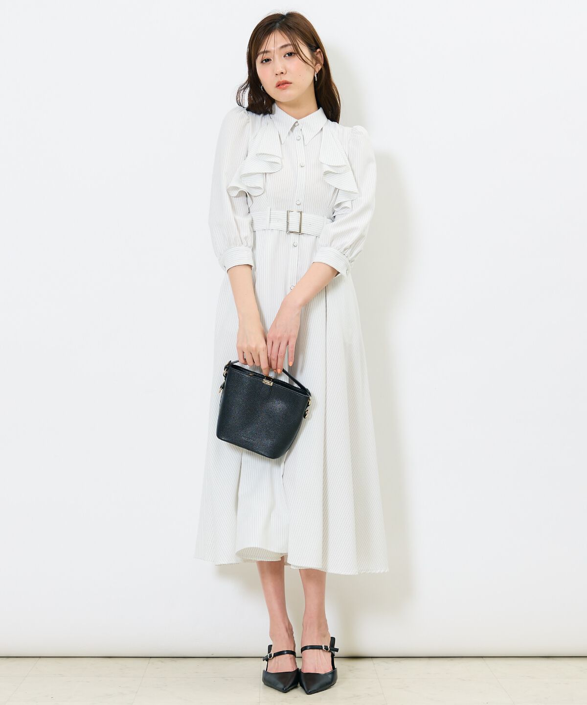 アンドクチュール「ストライプフリルケープワンピース」|ワンピース|