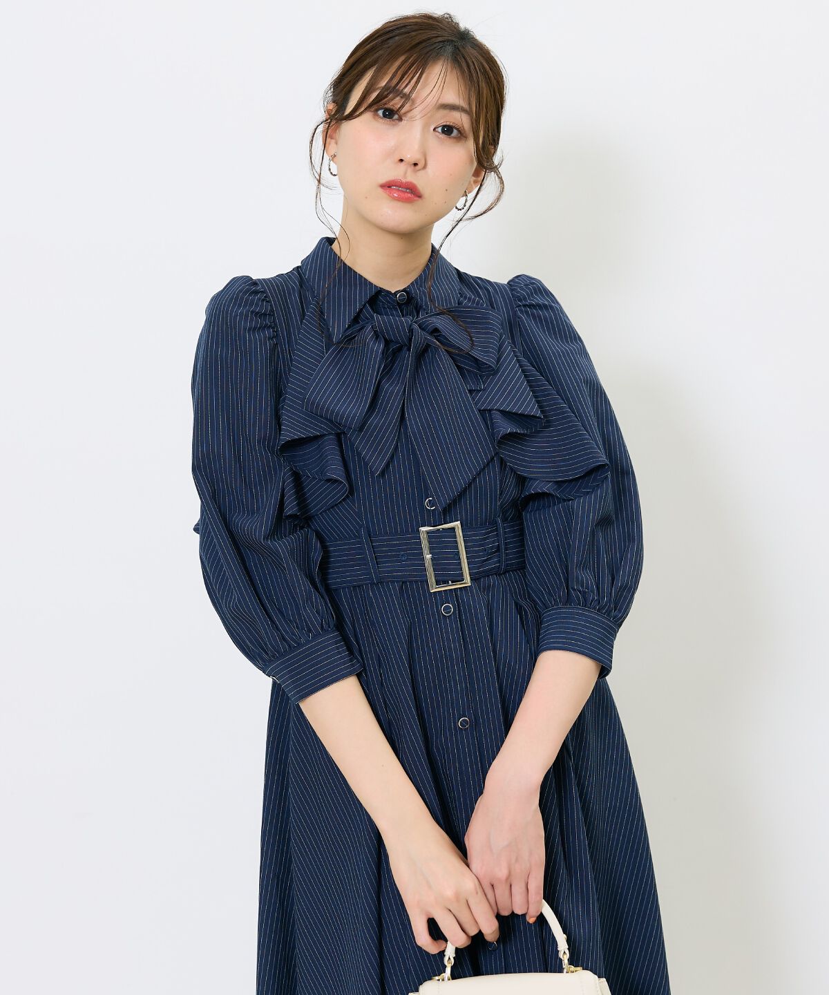 アンドクチュール「ストライプフリルケープワンピース」|ワンピース|