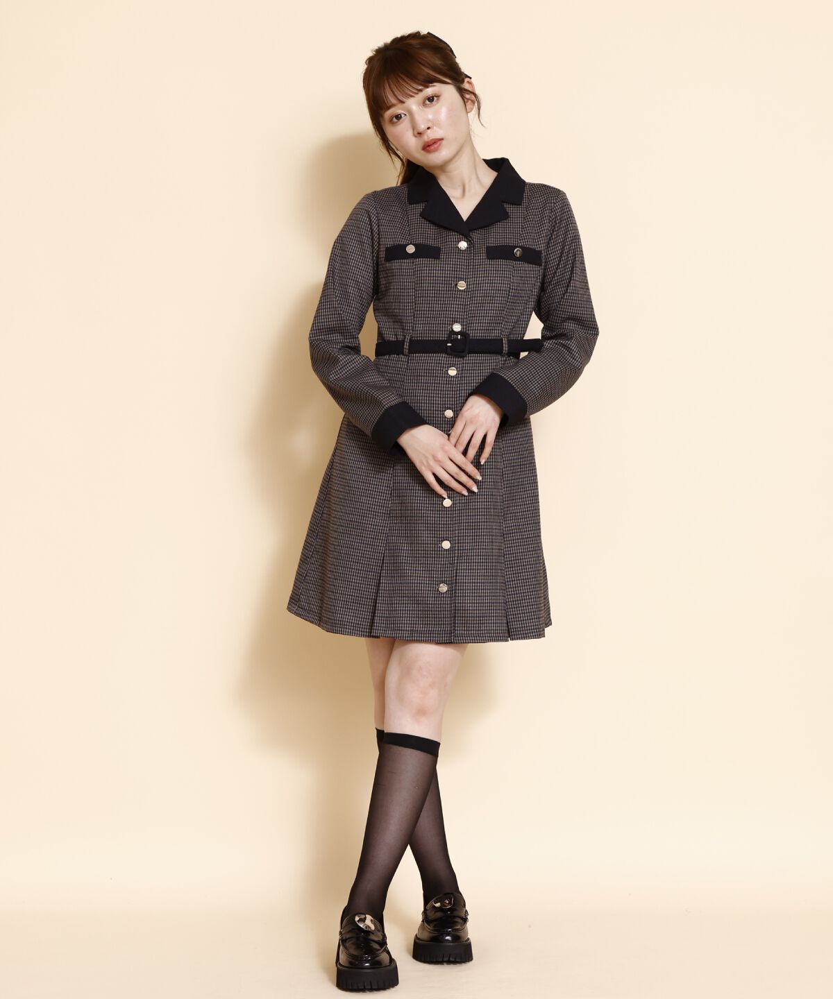 REDYAZEL「チェックバイカラーミニシャツワンピース」|ワンピース|ネイビー