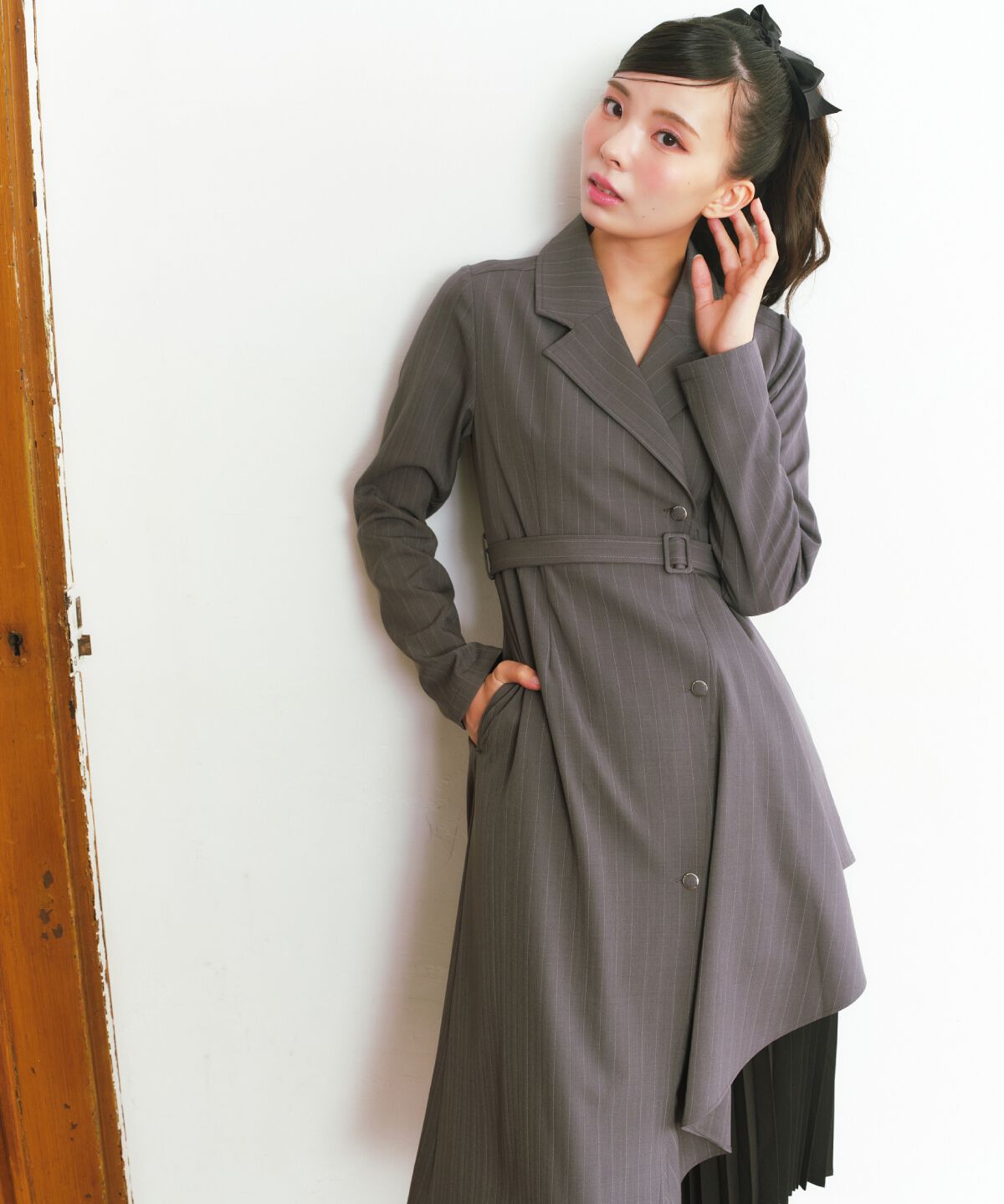 REDYAZEL「サイドプリーツストライプワンピース」|ワンピース|ﾁｬｺｰﾙｸﾞﾚｰ