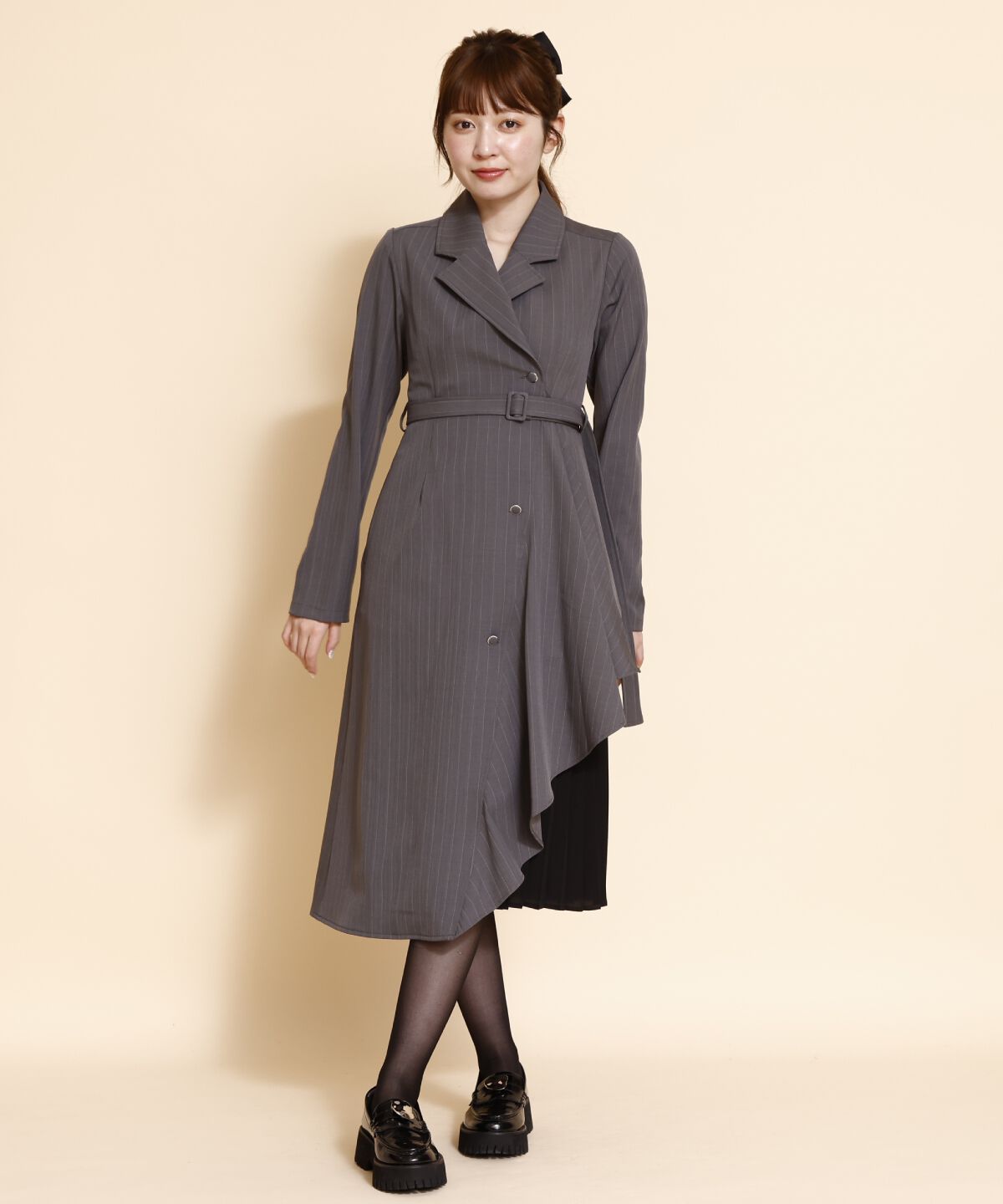 REDYAZEL「サイドプリーツストライプワンピース」|ワンピース|