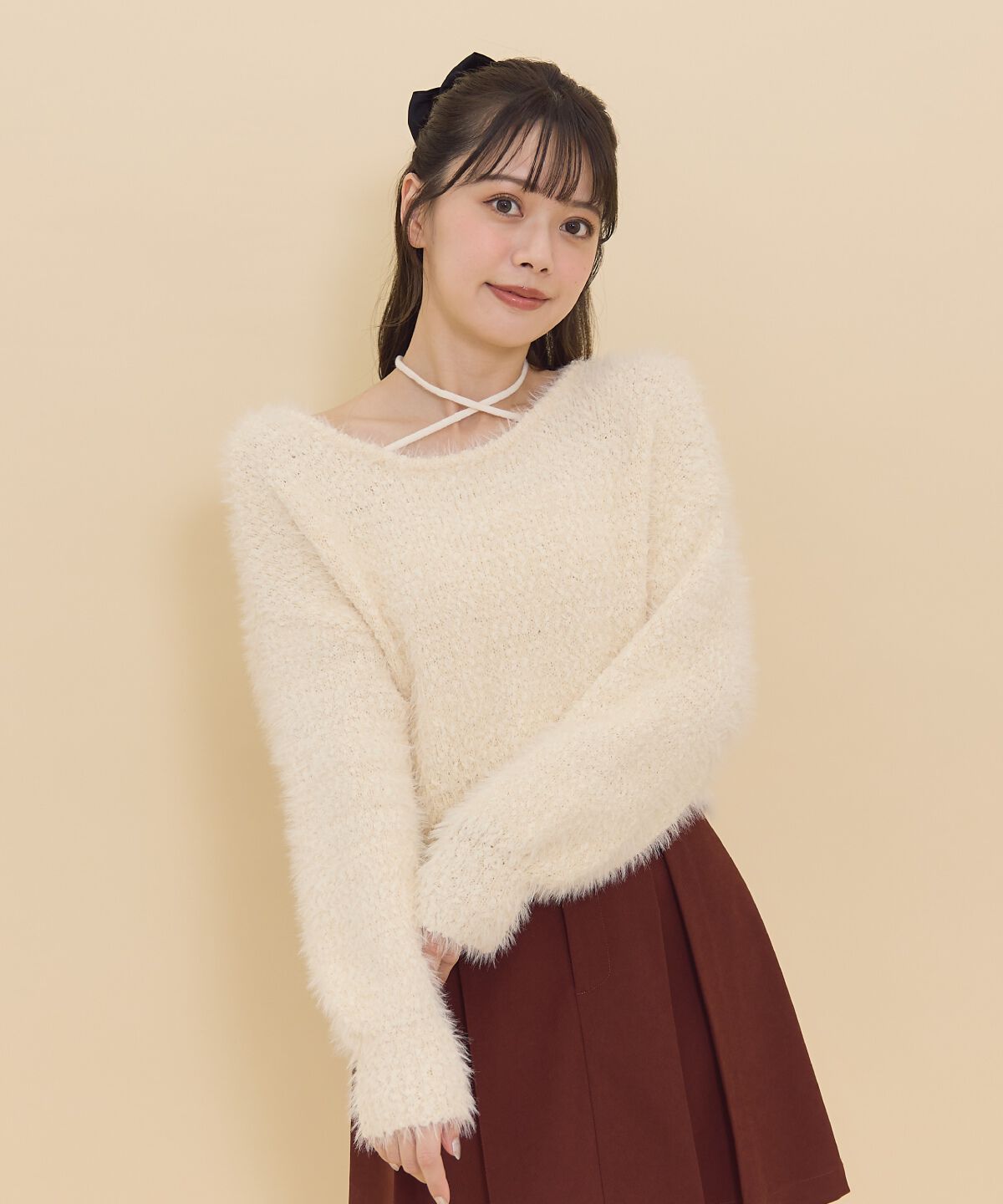 REDYAZEL「ネックリボンシャギーニットトップス」|ニット・セーター|