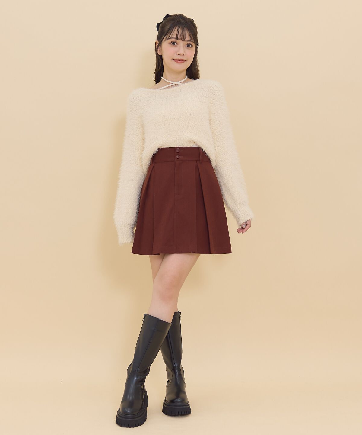 REDYAZEL「ネックリボンシャギーニットトップス」|ニット・セーター|