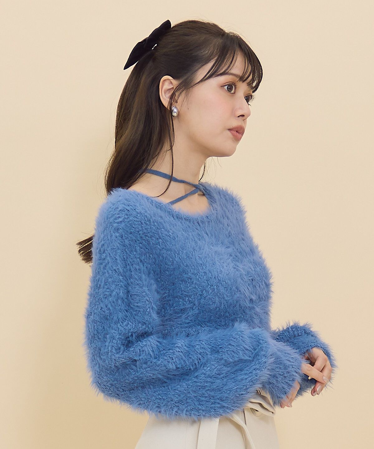 REDYAZEL「ネックリボンシャギーニットトップス」|ニット・セーター|