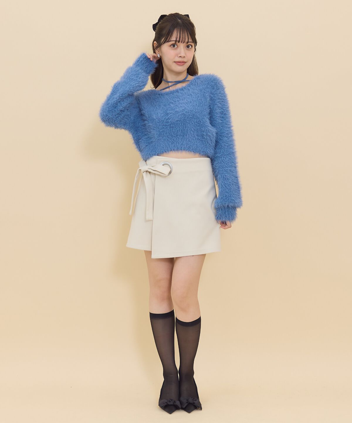 REDYAZEL「ネックリボンシャギーニットトップス」|ニット・セーター|