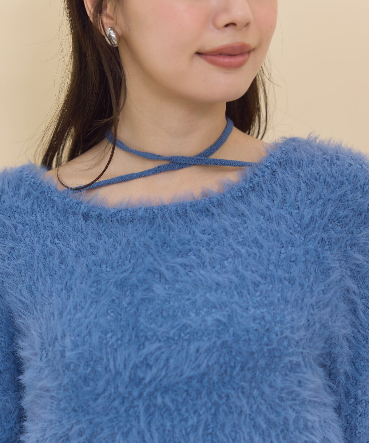 REDYAZEL「ネックリボンシャギーニットトップス」|ニット・セーター|