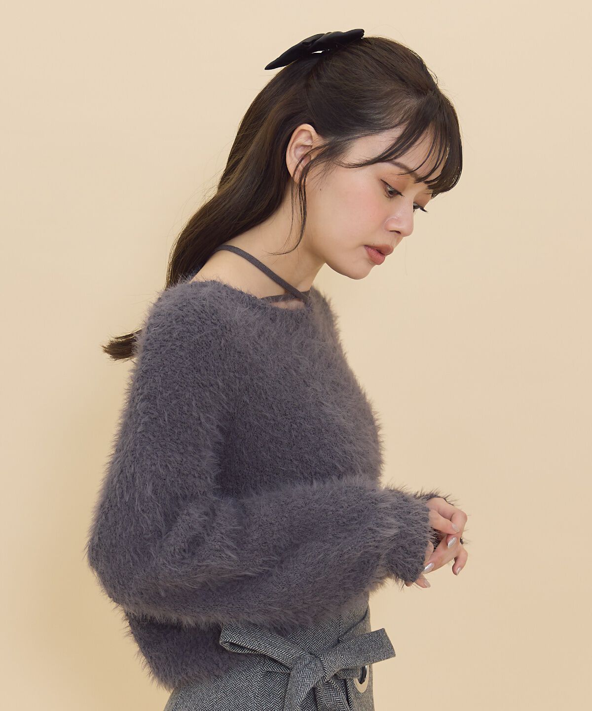 REDYAZEL「ネックリボンシャギーニットトップス」|ニット・セーター|