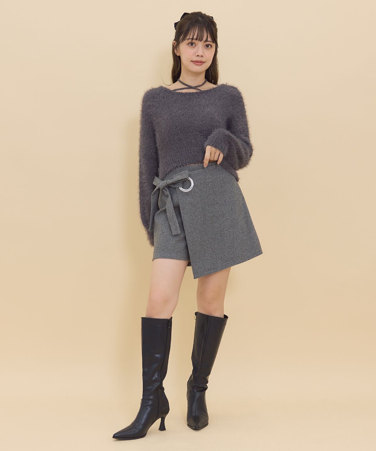 REDYAZEL「ネックリボンシャギーニットトップス」|ニット・セーター|