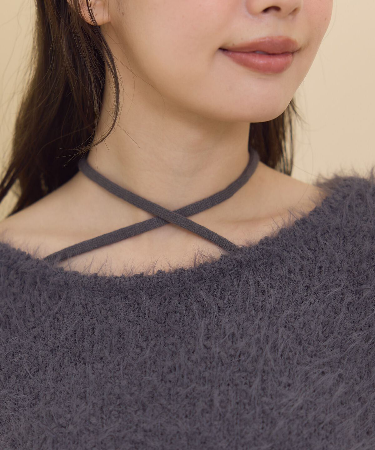 REDYAZEL「ネックリボンシャギーニットトップス」|ニット・セーター|