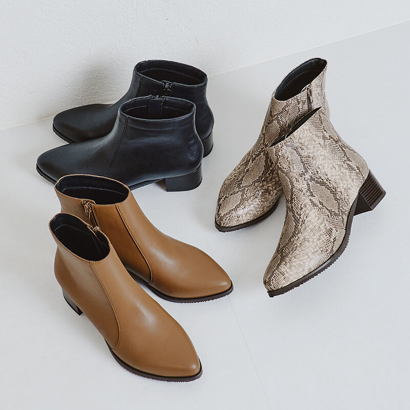 WA Oriental TRaffic「ポインテッドトゥ切替ヒールブーツ/22405」|ショートブーツ|BLACK/BEIGE