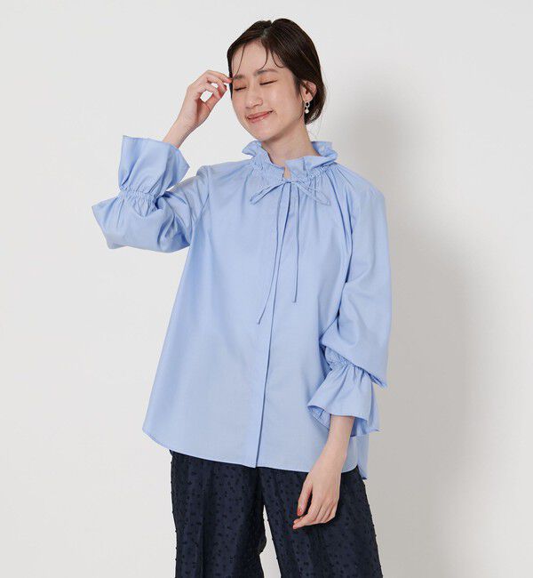 UNITED ARROWS「フリルカラー フレアスリーブ ブラウス」|シャツ・ブラウス|LT.BLUE