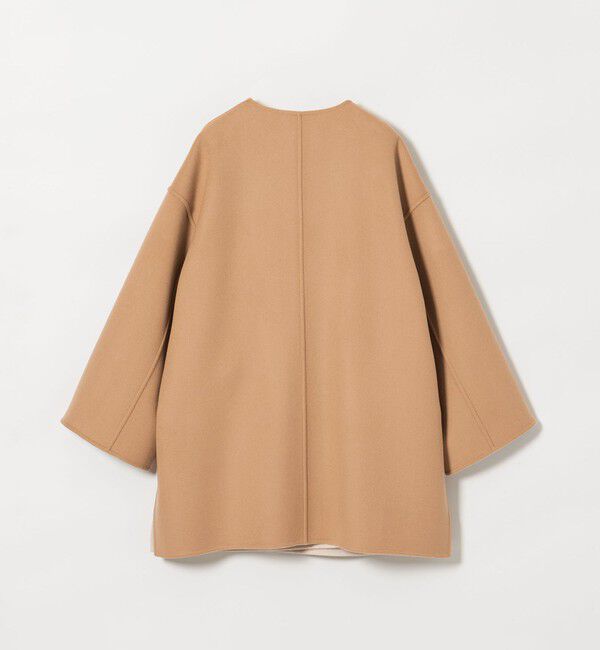 UNITED ARROWS「バイカラー リバー ミドルコート」|ノーカラーコート|