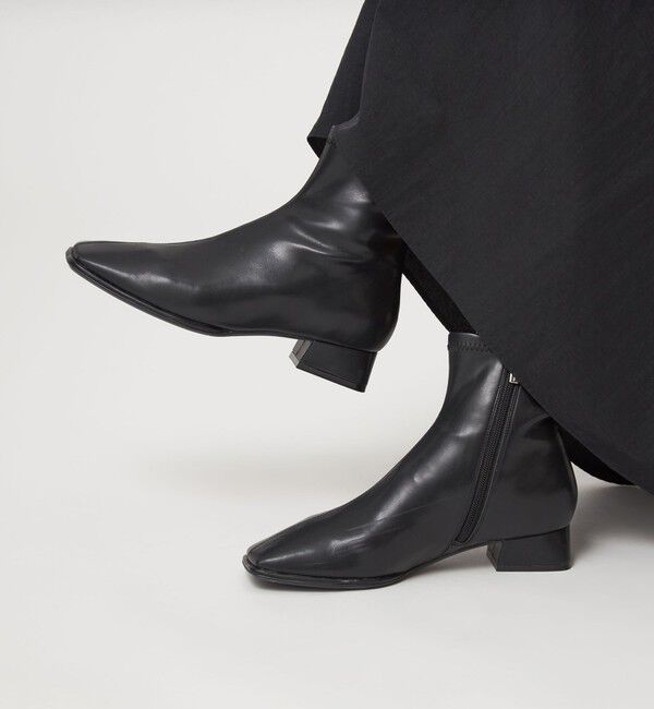 UNITED ARROWS green label relaxing「スクエアストレッチ ショートブーツ（3cmヒール）撥水」|ロングブーツ|BLACK