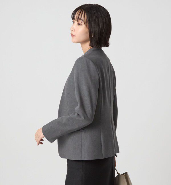 UNITED ARROWS green label relaxing「ダブルクロス ノーラペル ジャケット ウォッシャブル ストレッチ」|ノーカラージャケット|