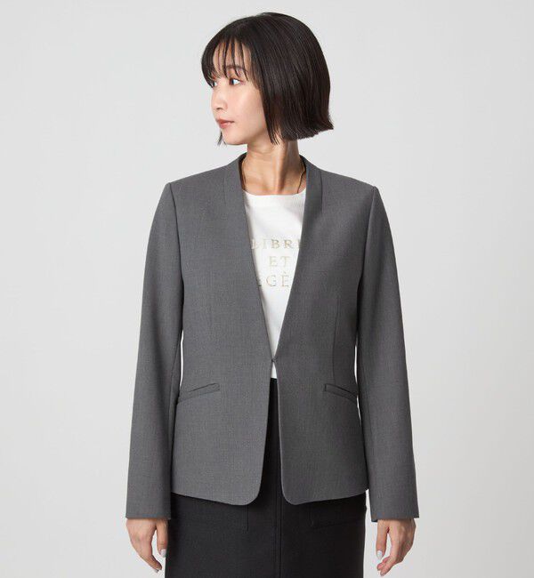 UNITED ARROWS green label relaxing「ダブルクロス ノーラペル ジャケット ウォッシャブル ストレッチ」|ノーカラージャケット|