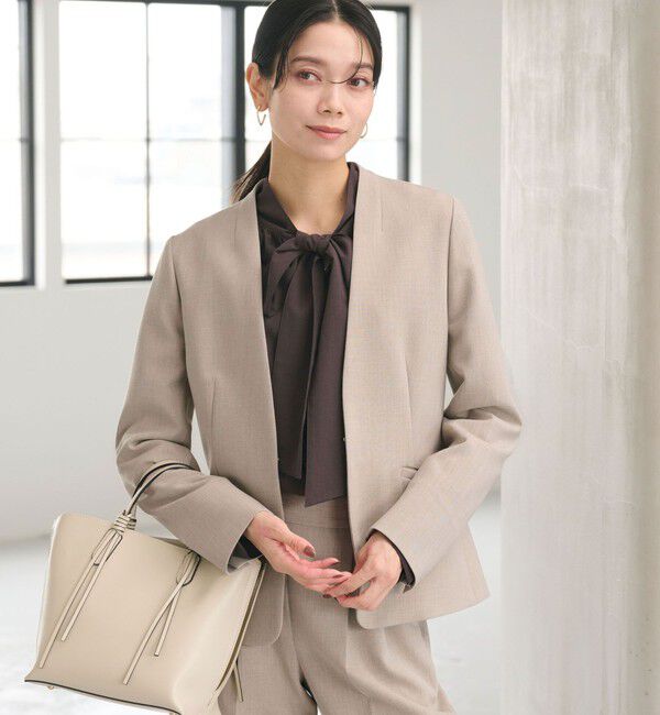 UNITED ARROWS green label relaxing「ダブルクロス ノーラペル ジャケット ウォッシャブル ストレッチ」|ノーカラージャケット|