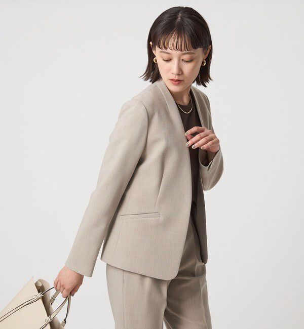 UNITED ARROWS green label relaxing「ダブルクロス ノーラペル ジャケット ウォッシャブル ストレッチ」|ノーカラージャケット|