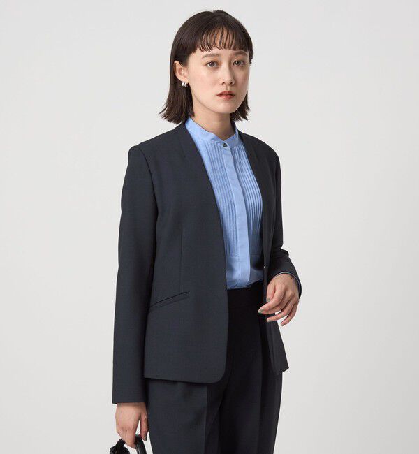 UNITED ARROWS green label relaxing「ダブルクロス ノーラペル ジャケット ウォッシャブル ストレッチ」|ノーカラージャケット|NAVY