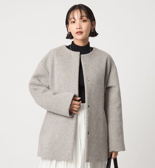 UNITED ARROWS green label relaxing「［size SHORTあり］アンゴラビーバー ノーカラー ミドル コート」|ノーカラーコート|