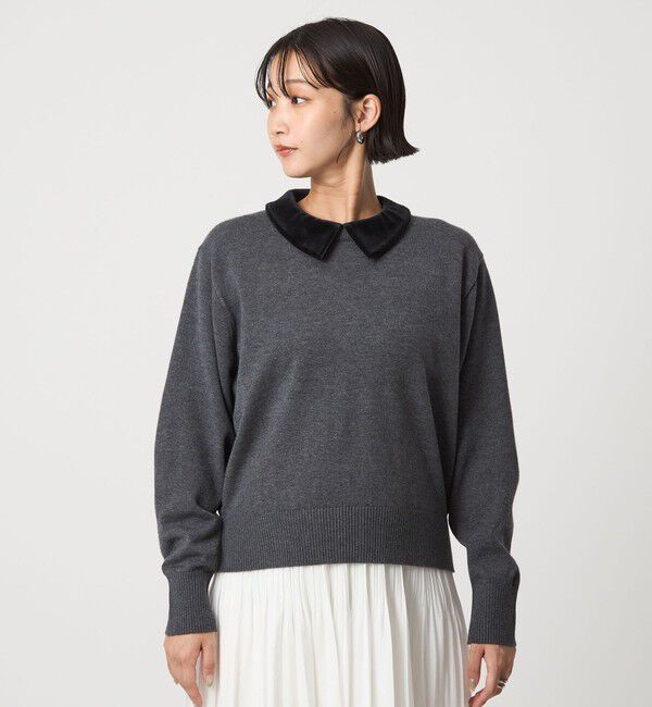 UNITED ARROWS green label relaxing「ベロア エリ 2WAY ニット プルオーバー ウォッシャブル」|ニット・セーター|